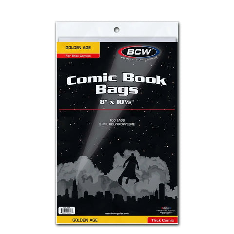 Comic Book Bags - 100 Pack Golden Age / Thick - 8 x 10 1/2 (BCW) NEW