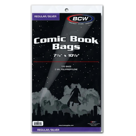 Comic Book Bags - 100 Pack - Silver/Regular - 7 1/8 x 10 1/2 (BCW) NEW