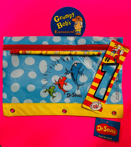 2015 Dr. Seuss Enterprises / Dr. Seuss Pencil - Pen Pouch / New with Tag / Also Includes Dr. Seuss Pencil and 2012 Dr. Seuss Bookmark and Holographic Sticker / New / Pouch has Crease from Storage