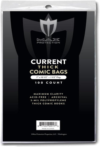Comic Book Bags - 100 Pack - Current / Thick - 7 x 10 1/2 (Max Protection) NEW