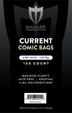 Comic Book Bags - 100 Pack - Current - 6 7/8 x 10 1/2 (Max Protection) NEW