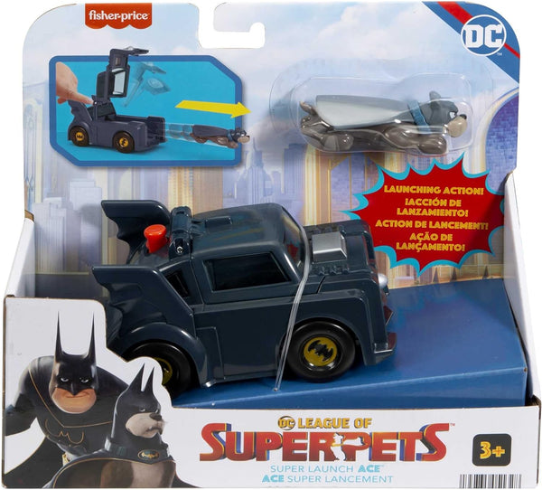DC League of Super-Pets Super Launch Ace & Batmobile Vehicle Set (Fisher-Price) NEW