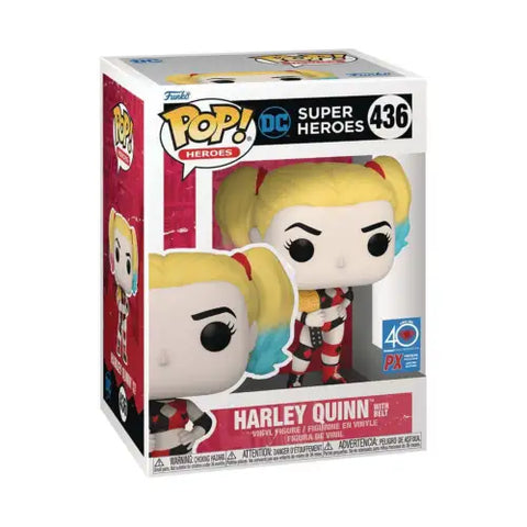 POP! Heroes #436: DC Super Heroes - Harley Quinn with Belt (PX Previews Limited Edition Exclusive) (Funko POP!) Figure and Box w/ Protector