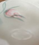 Fenton Art Glass / Sitting Cat / Burmese White Satin with Pink Accent and Roses / Hand-Painted and Signed by Artist A. Farley / Approx. 3 3/4"/ Stamped with Fenton Logo in Glass / No Original Box (Pre-Owned)