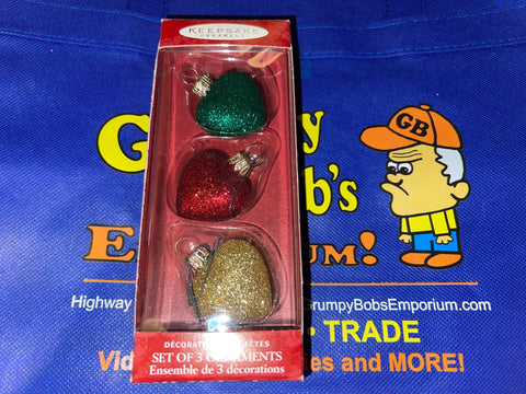 Sparkling Hearts - Set of 3 (Hand-Blown Glass Ornaments) (Hallmark Keepsake) Pre-Owned: Ornament and Box