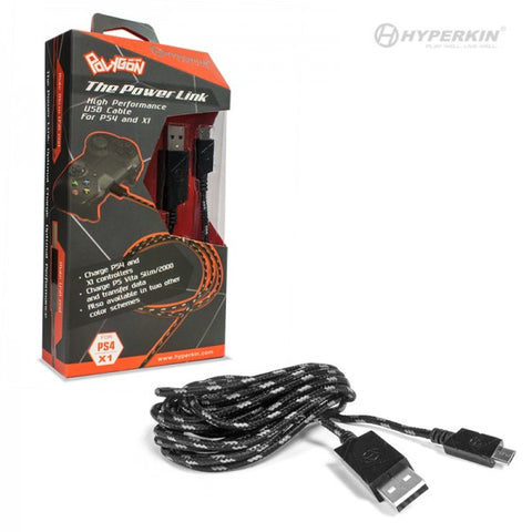 "Power Link" Polygon Braided Micro Charge Cable (Black/ Gray) (PS4/ Xbox One/ PS Vita) (Hyperkin) NEW (See Note)