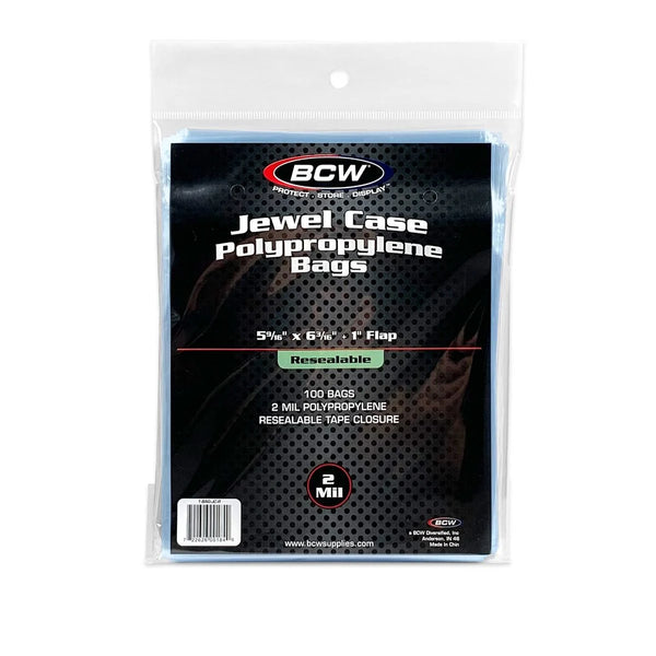 Jewel Case Polypropylene Bags - 100 Pack - RESEALABLE - 5 9/16" x 6 3/16" + 1" Flap (BCW) NEW