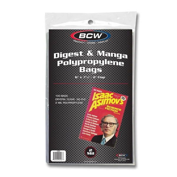 Digest & Manga Polypropylene Bags - 100 Pack - 6" x 7 5/8" + 2" Flap (BCW) NEW