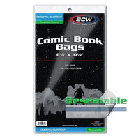 Comic Book Bags - 100 Pack - Current/Modern - RESEALABLE - 6 7/8 x 10 1/2 (BCW) NEW