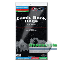 Comic Book Bags - 100 Pack - Current/Modern Thick - RESEALABLE - 7 x 10 1/2 (BCW) NEW