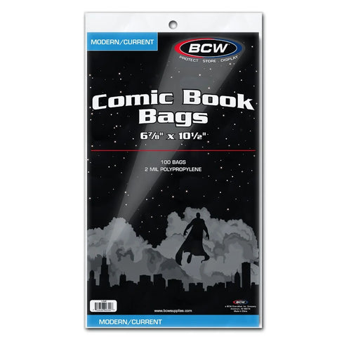 Comic Book Bags - 100 Pack - Current/Modern - 6 7/8 x 10 1/2 (BCW) NEW