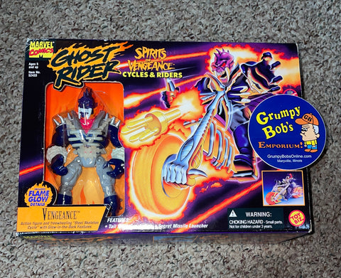 1995 / Toy Biz / Marvel Comics GHOST RIDER SPIRITS OF VENGEANCE / Cycles & Riders / Includes "VENGEANCE" Action Figure and "Steel Skeleton Cycle"  / Item #52433 / New in Box / Box has Some Wear / Bumped Corners / See Pictures