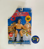 1985 / LJN Toys, Ltd. / Titan Sports / WWF / Asst. #5423 / Wrestling Superstars / BRUNO SAMMARTINO  /  New on Damaged / Torn / Taped Card / SEE Pictures