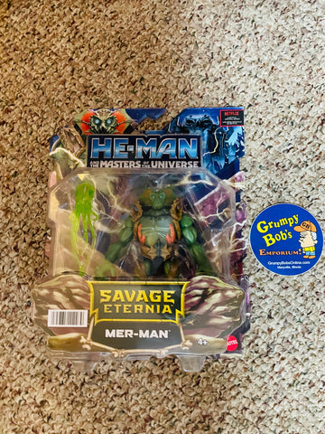 2022 / Mattel / Netflix / HE-MAN and the Masters of the Universe / Savage Eternia / MER-MAN  Action Figure + LEVIATHAN KIN / New in Package / See Photos