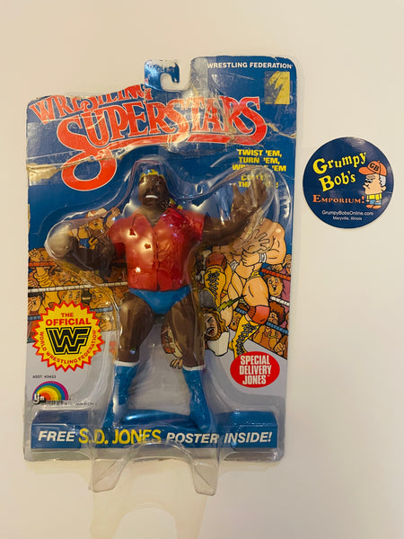 1985 / LJN Toys, Ltd. / Titan Sports / WWF / Asst. #5423 / Wrestling Superstars / S.D. JONES / SPECIAL DELIVERY JONES /  New on Damaged / Torn / Taped Card / SEE Pictures