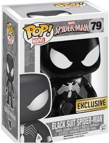 POP! Marvel #79: Black Suit Spider-Man [Exclusive] (Funko POP!) Figure and Box w/ Protector (Box Damage)