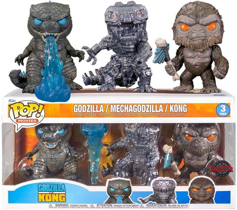 POP! Movies 3 Pack: Godzilla vs Kong - Godzilla / Mechagodzilla / Kong (BAM! Exclusive) (Funko POP!) Figure and Box