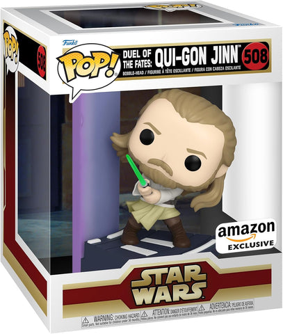 POP! Star Wars #508: Duel of The Fates - Qui-Gon Jinn [Amazon Exclusive] (Funko POP!) Figure and Box (Box Damage)