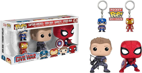 POP! Marvel 4 Pack: Captain America Civil War [Captain America / Iron Man / Hawkeye / Spider-Man] (Funko POP!) Figures and Box