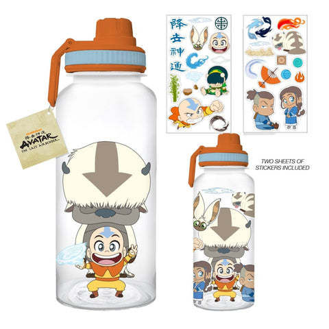 Avatar Twist Spout Plastic Bottle with Sticker Set - 32oz (Silver Buffalo) NEW