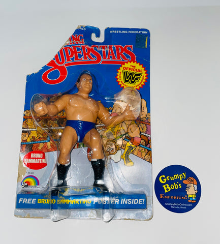1985 / LJN Toys, Ltd. / Titan Sports / WWF / Asst. #5423 / Wrestling Superstars / BRUNO SAMMARTINO  /  New on Damaged / Torn / Taped Card / SEE Pictures