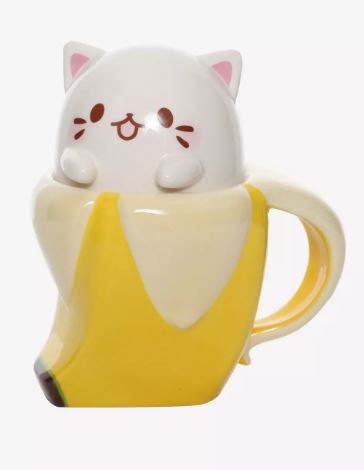 Bananya: The Kitty Who Lives in a Banana - 14oz Molded Coffee Mug with Lid (Just Funky) NEW in Box