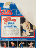 1985 / LJN Toys, Ltd. / Titan Sports / WWF / Asst. #5423 / Wrestling Superstars / BRUNO SAMMARTINO  /  New on Damaged / Torn / Taped Card / SEE Pictures