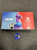 System w/ Docking Station + Neon Blue and Neon Red Joy-Cons w/ Grip Adapter Controller & Strap Adapters + AC Adapter + HDMI Cord (Nintendo Switch) Pre-Owned w/ Fortnite Double Helix Edition Box