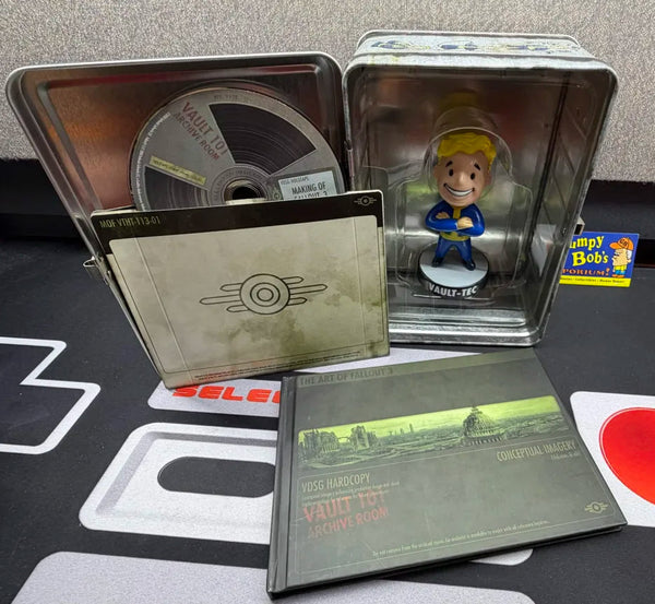 Fallout 3 Collector's Edition Items [NO GAME] (Xbox 360) Pre-Owned w/ Lunchbox, Slipcover, Artbook, "Making of" DVD, and Bobble-Head (As Pictured)