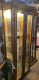 Oak Curio Cabinet w/ 6 Glass Adjustable Shelves - Medium / Lighted / Mirrored Back - 30"x15"x72" (36" wide at the crown) Pre-Owned (In-Store Sale and Pick Up ONLY)