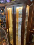 Oak Curio Cabinet w/ 6 Glass Adjustable Shelves - Medium / Lighted / Mirrored Back - 30"x15"x72" (36" wide at the crown) Pre-Owned (In-Store Sale and Pick Up ONLY)