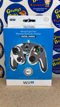 Wired Controller: Fight Pad - Metal Mario Edition - Chrome/Silver - PDP (Nintendo Wii U) NEW