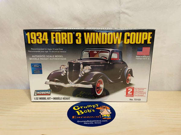 1934 Ford 3 Window Coupe / Model 72133 / 1:32 Scale (J. Lloyd International, Inc.) (Lindberg Plastic Model Kit) New in Box (Pictured)