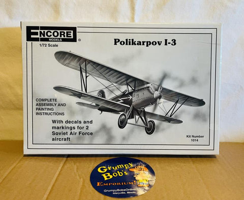 Polikarpov I-3 (1014) 1:72 Scale (Encore Models Plastic Model Kit) New in Box (Pictured)