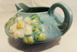 White Rose Tea Set in Blue (1940's) (Roseville USA) Pre-Owned (Includes: Tea Pot with Lid, Cream and Sugar) Pictured