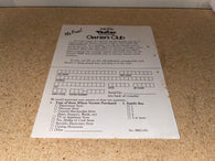 "Owner's Club" Business Reply Card Insert (Vectrex Arcade System) Pre-Owned: Manual & Insert ONLY