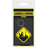 Gamer at Work Caution Sign Soft PVC Keychain (Pyramid America) NEW