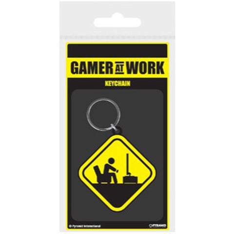 Gamer at Work Caution Sign Soft PVC Keychain (Pyramid America) NEW