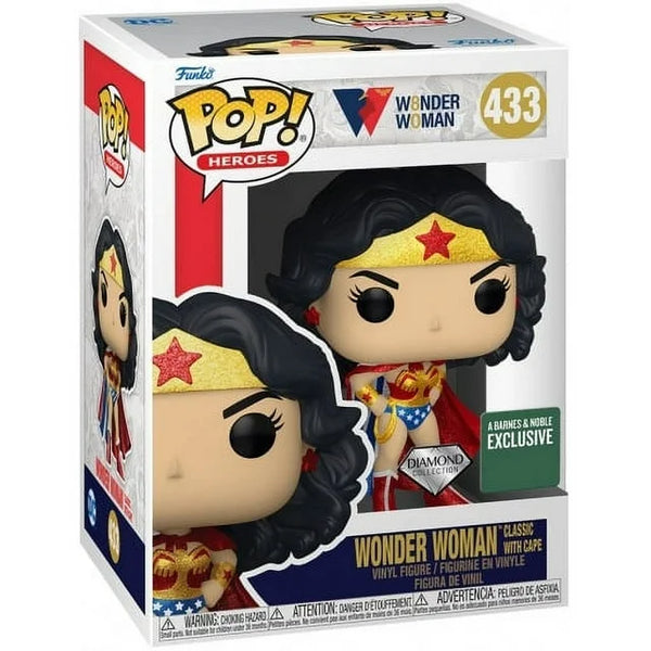 POP! Heroes #433: W8onder Woman - Wonder Woman Classic with Cape (Diamond Collection) (A Barnes & Noble Exclusive) (Funko POP!) Figure and Box w/ Protector