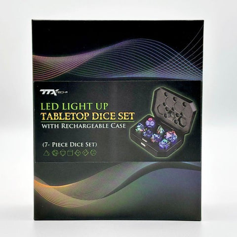 7-Piece LED RGB Light Up Tabletop Dice Set with Rechargeable Case (TTX) NEW