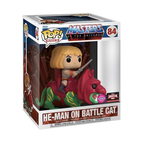 POP! Rides #84: Masters of The Universe - He-Man on Battle Cat (Flocked) (2022 Target Con Limited Edition Exclusive) (Funko POP!) Figure and Box w/ Protector