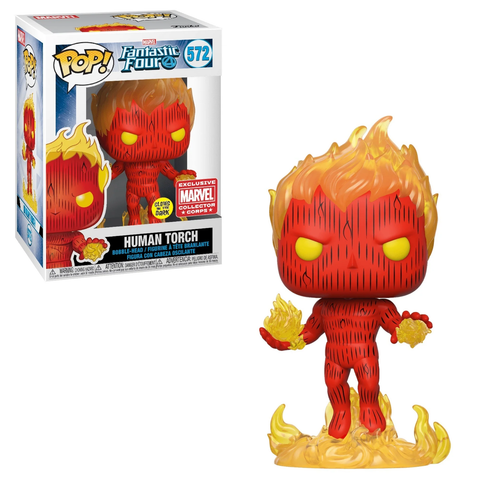 POP! Marvel #572: Fantastic Four - Human Torch (Glows in the Dark) (Collector Corps Exclusive) (Funko POP! Bobblehead) Figure and Box w/ Protector