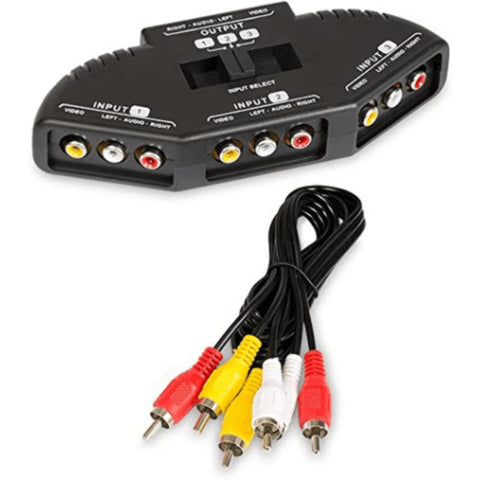 3 Port Audio/Video Selector Switch Box w/ AV Cord - New