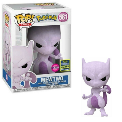 POP! Games #581: Pokemon - MewTwo (Flocked) (2020 Summer Convention Limited Edition Exclusive) (Funko POP!) Figure and Box w/ Protector