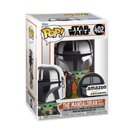 POP! Star Wars #402: The Mandalorian with Grogu (Amazon Exclusive - Sticker is Pealing/Torn) (Funko POP!) Figure and Box w/ Protector