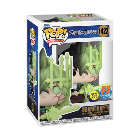 POP! Animation #1422: Black Clover - Yuno (Spirit of Zephyr) (Glows in the Dark) (PX Previews Exclusive) (Funko POP!) Figure and Box w/ Protector