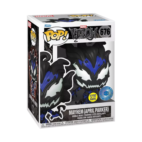 POP! Marvel #676: Venom - Mayhem (April Parker) (Glows in the Dark) (Pop In A Box Exclusive) (Funko POP!) Figure and Box w/ Protector