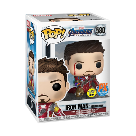 POP! Marvel #580: Avengers Endgame - Iron Man [I Am Iron Man] (Glows in The Dark) (PX Previews Exclusive) (Funko POP!) Figure and Box w/ Protector
