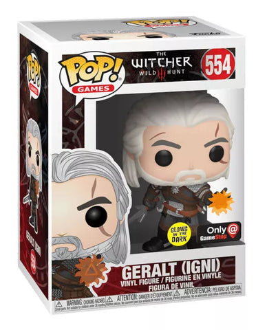 POP! Games #554: The Witcher III Wild Hunt - Geralt [IGNI] (Glows in the Dark) (GameStop Exclusive) (Funko POP!) Figure and Box w/ Protector