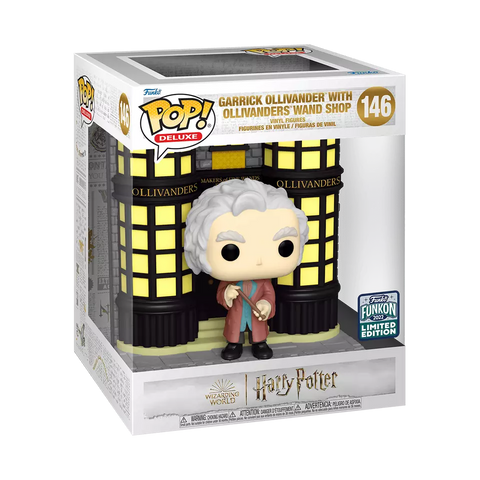 POP! Deluxe #146: Wizarding World - Harry Potter Garrick Ollivander with Wand Shop (Funkon 2022 Limited Edition HQ 5 Year Anniversary) (Funko POP!) Figure and Box